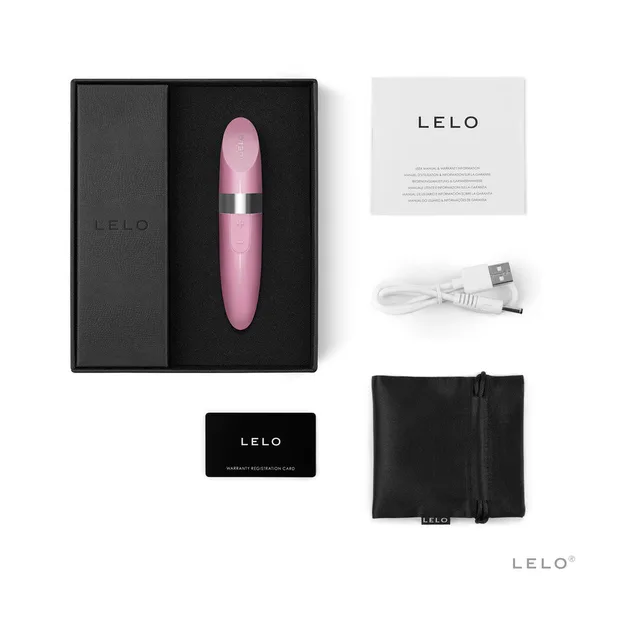 Petal pink LELO MIA 2 set with black box USB cable card and pouch