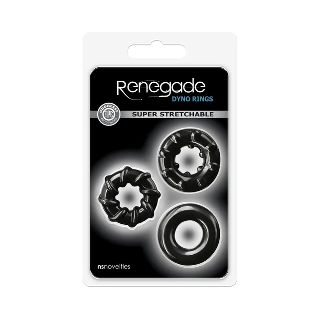 Renegade black Dyno Rings 3-pack black card package with three distinct ring profiles