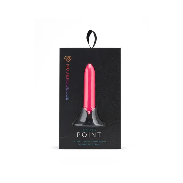 Nu Sensuelle Point pink bullet vibrator displayed in a black window box