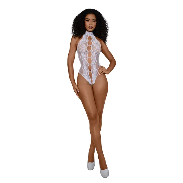 Dreamgirl Madame white lace teddy one size front full-length model view