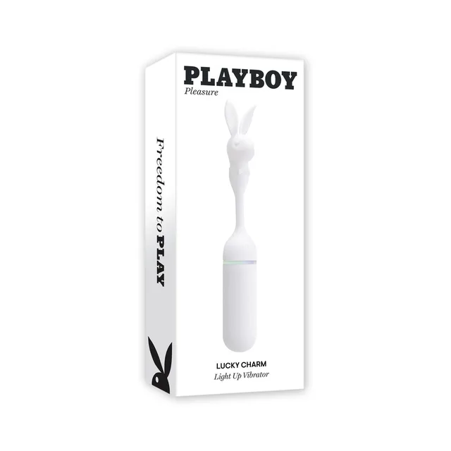 Playboy Lucky Charm white rabbit wand in tall white retail box