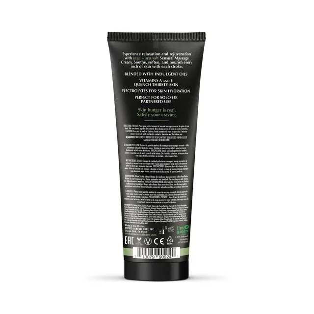 Back label of Wicked Sage and Sea Salt massage cream