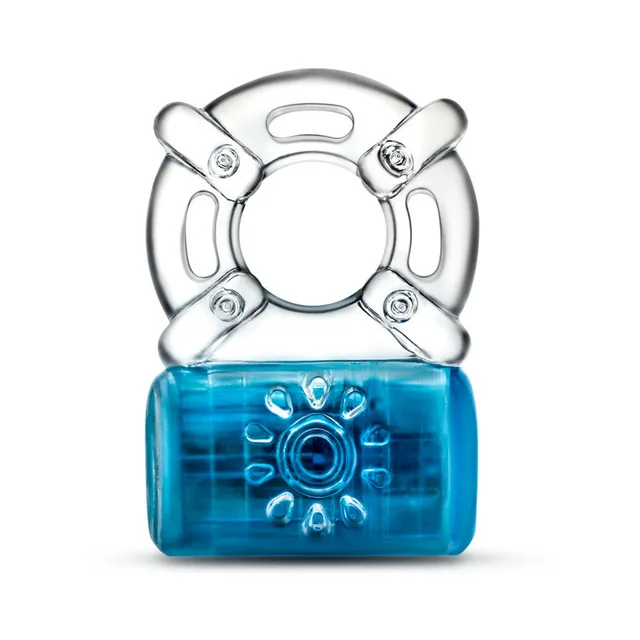 Front view of transparent blue Pleaser base and silver-gray ring