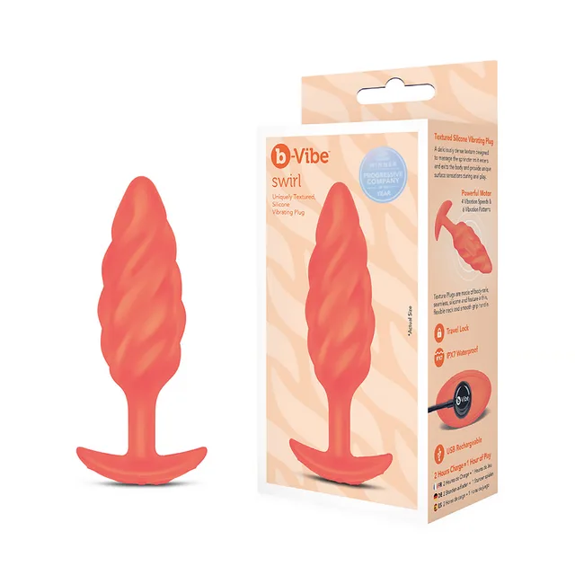 b-Vibe Swirl orange textured vibrating plug with retail package