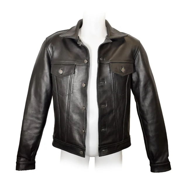 Open Front Product view of black Prowler RED Leather Trucker Jacket in size 2XL