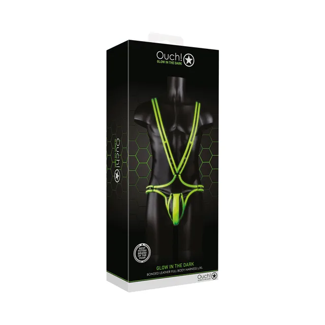 Ouch neon-green full-body harness L/XL retail box