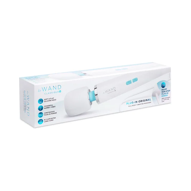 White Le Wand Classique Plug-In wand in blue and white retail box