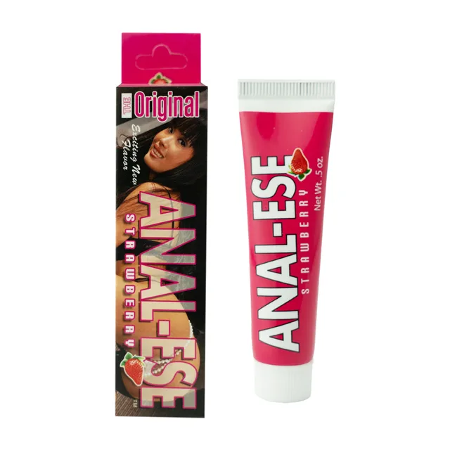 Anal-Ese Strawberry Cream 0.5 oz small red tube beside hanging retail box
