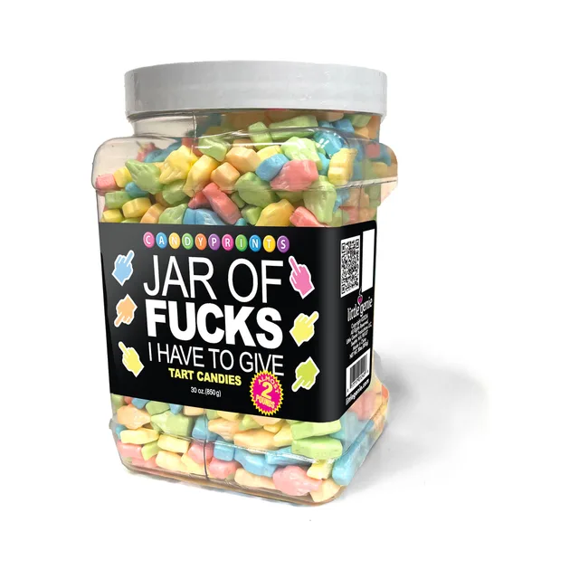 Clear 2 lb Jar of Fucks filled with colorful finger candies