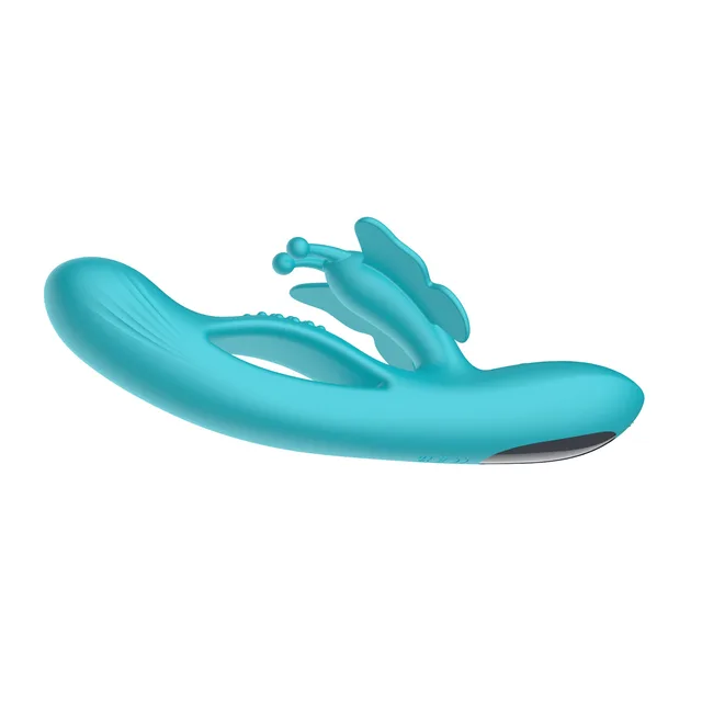 Adam and Eve Butterfly Embrace teal massager horizontal side view of curved arms