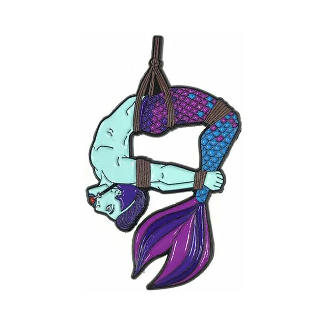 blue merman soft-enamel pin with turquoise figure and purple-blue tail