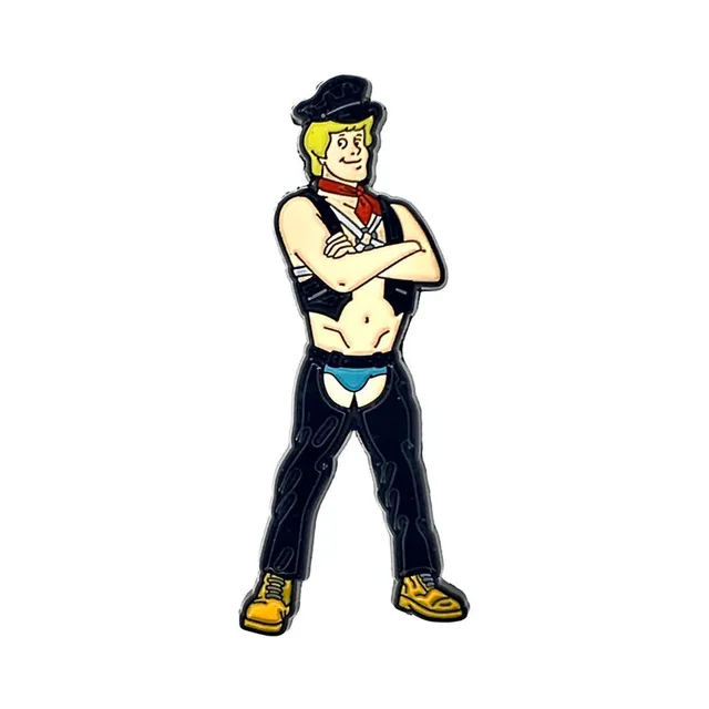 Sir Blonde Guy enamel pin with yellow hair, black beret and crossed arms