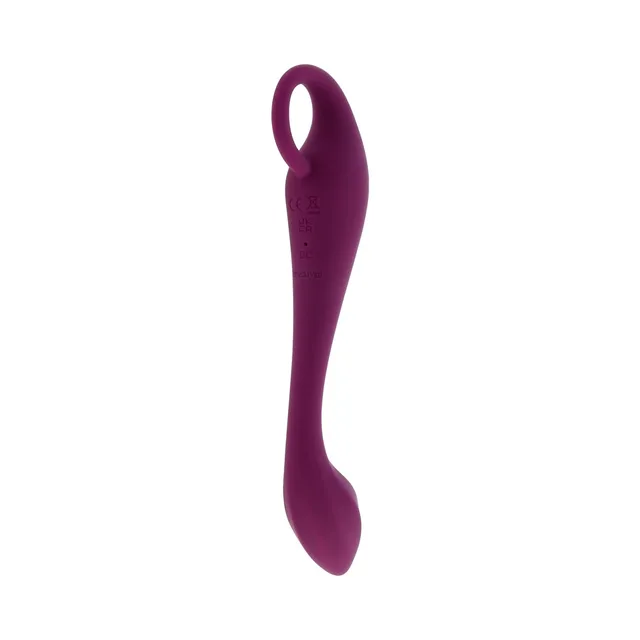 Evolved Lochness G burgundy curved vibrator left side view with ring handle