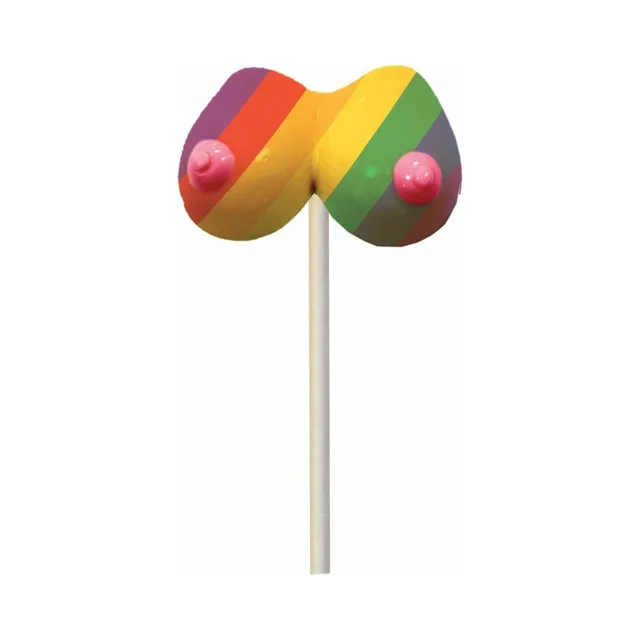 Rainbow Boobie Candy Pop striped candy pop isolated on white stick