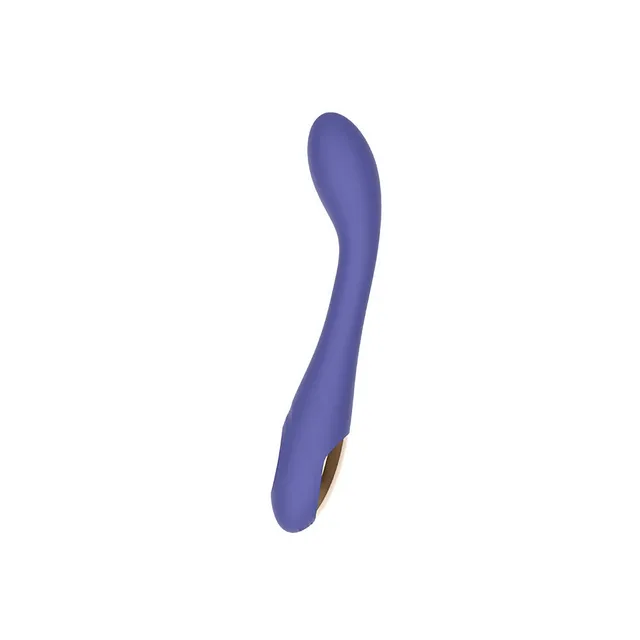 Spectrum Essentials purple rechargeable G-spot vibrator front-left view of the long curved shaft