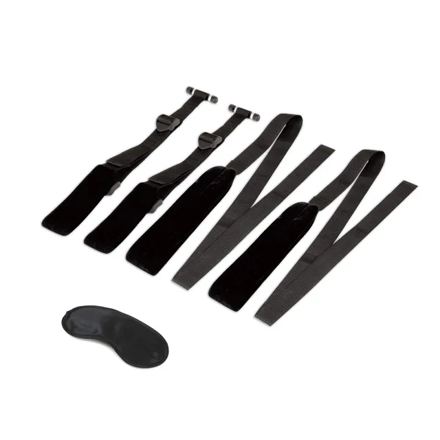 Lux Fetish Door Slam Sling six black webbing support straps and eye mask