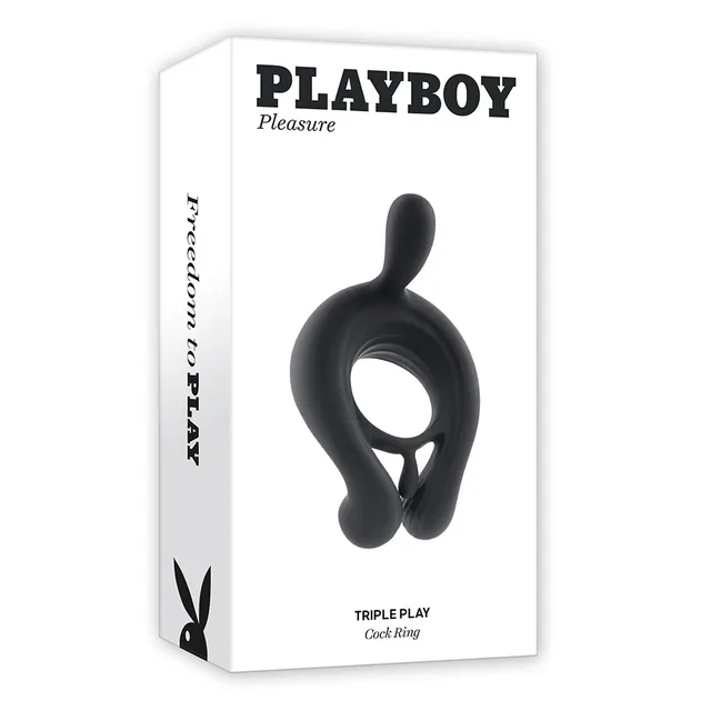 Playboy Triple Play black vibrating cock ring front retail box