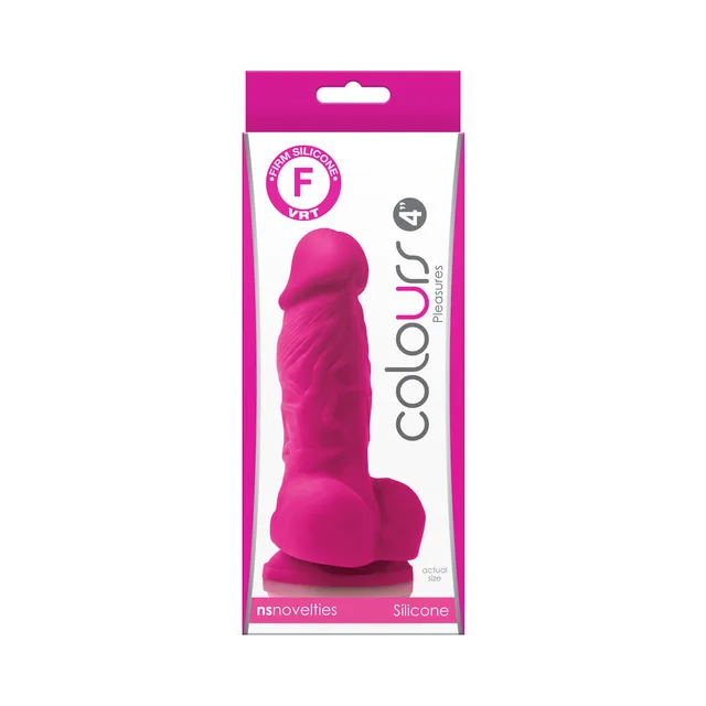 NS Novelties Colours Pleasures hot-pink dildo inside white-and-pink retail box