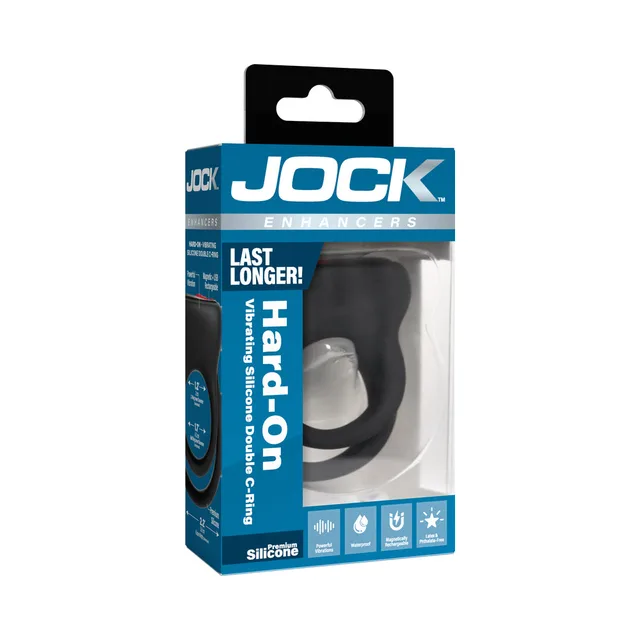 JOCK Hard-On black silicone double c-ring retail package with dual-ring unit visible inside
