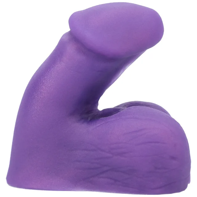 Left angle of purple Tantus On the Go packer with curved shaft