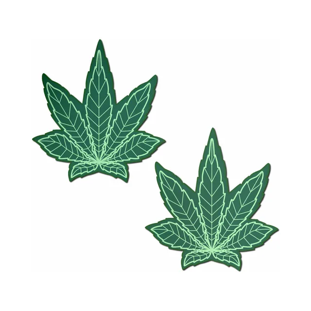 Pair of green cannabis leaf shaped pasties