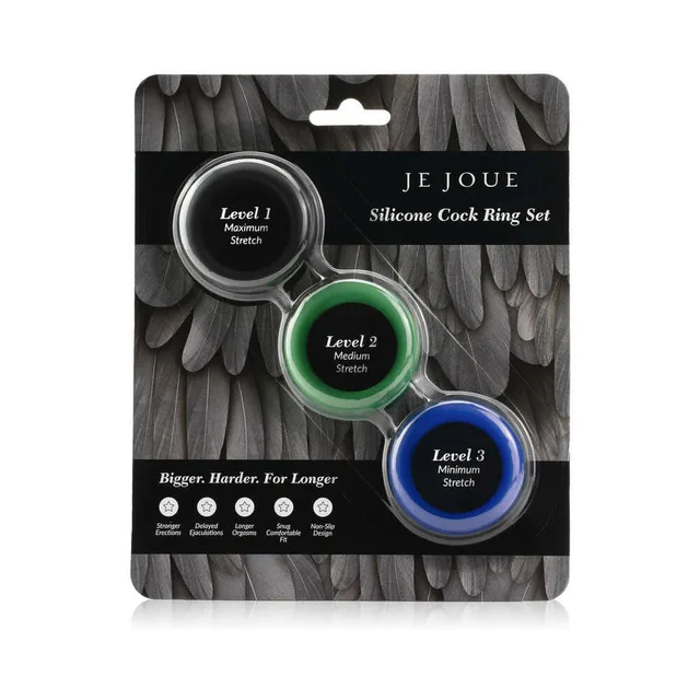 Front package view of Je Joue three-piece cock ring set