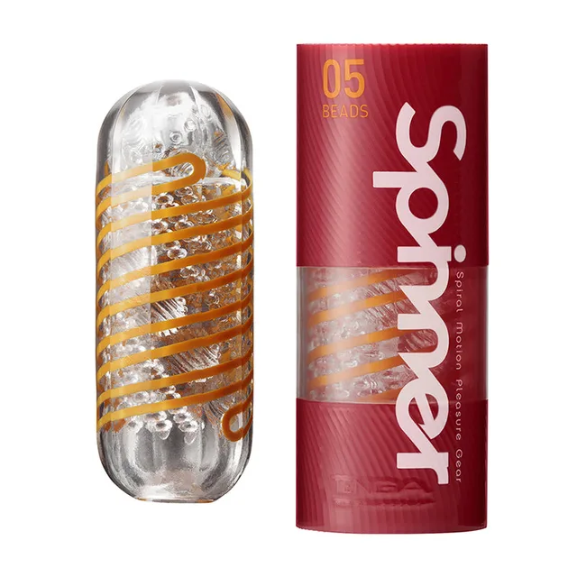 Tenga Spinner Beads clear stroker with orange coil and red case