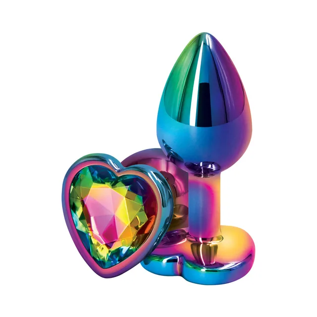 Iridescent small plug with multicolor heart-shaped jewel base