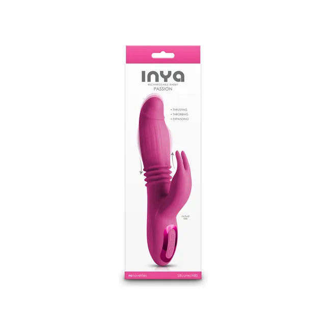 pink INYA Passion thrusting rabbit vibrator pictured on white box