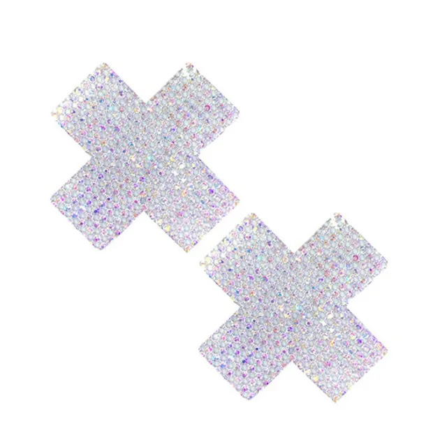 Pair of Neva Nude X Factor silver crystal X-shaped pasties