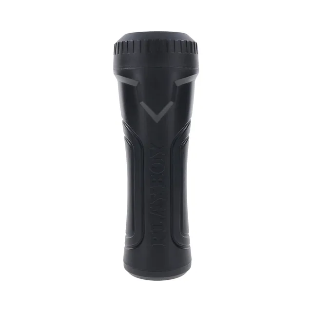 front view of tall black Playboy Urge Large textured canister