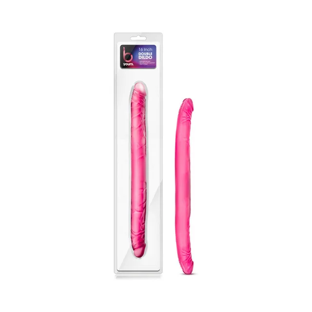 Blush B Yours Pink 16 Inch Double Dildo with clear retail package
