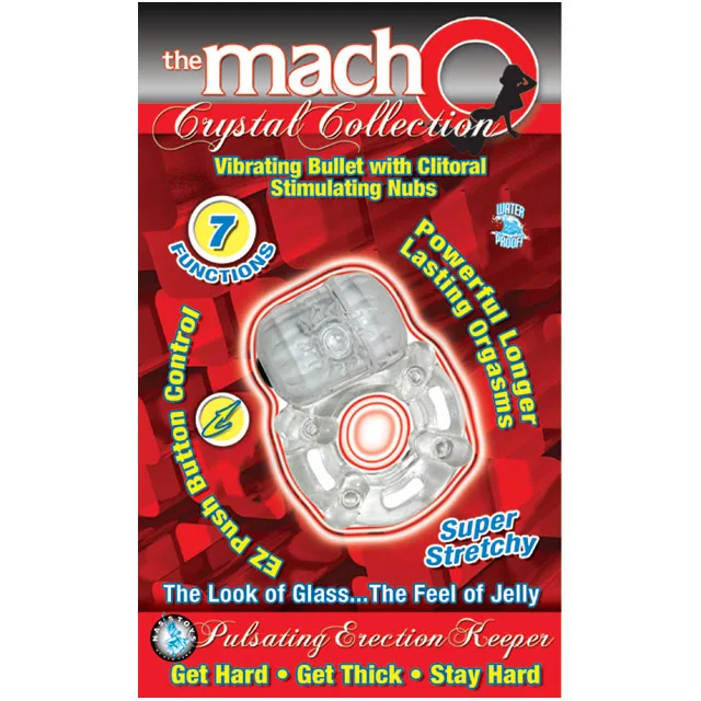 Macho Crystal Clear clear square vibrating ring in red retail package