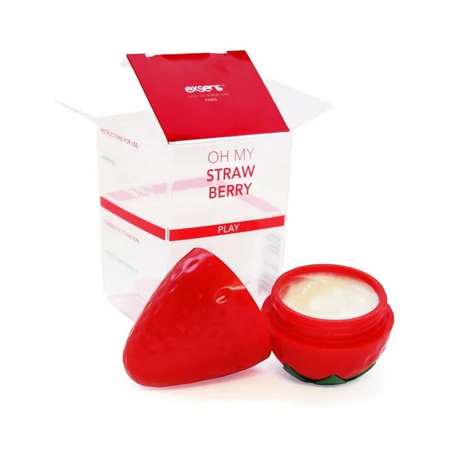 open strawberry cream jar and opened Exsens carton showing pale cream