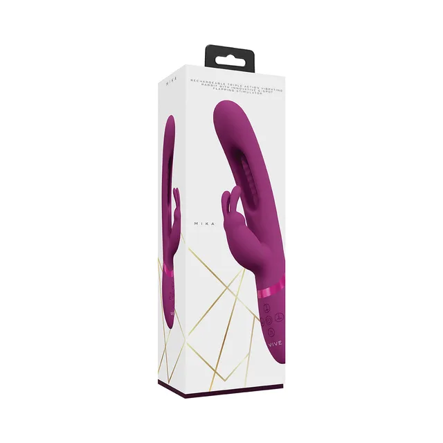 pink VIVE MIKA three-arm rabbit vibrator pictured on white box