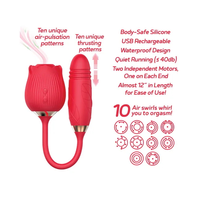 Red rose-shaped cup and ribbed cylinder feature graphic
