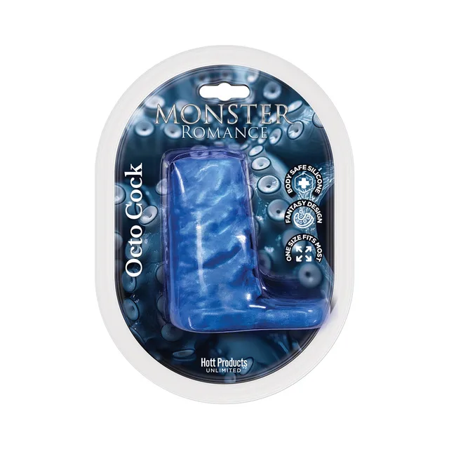 Blue Monster Romance Octo Cock sleeve in oval package