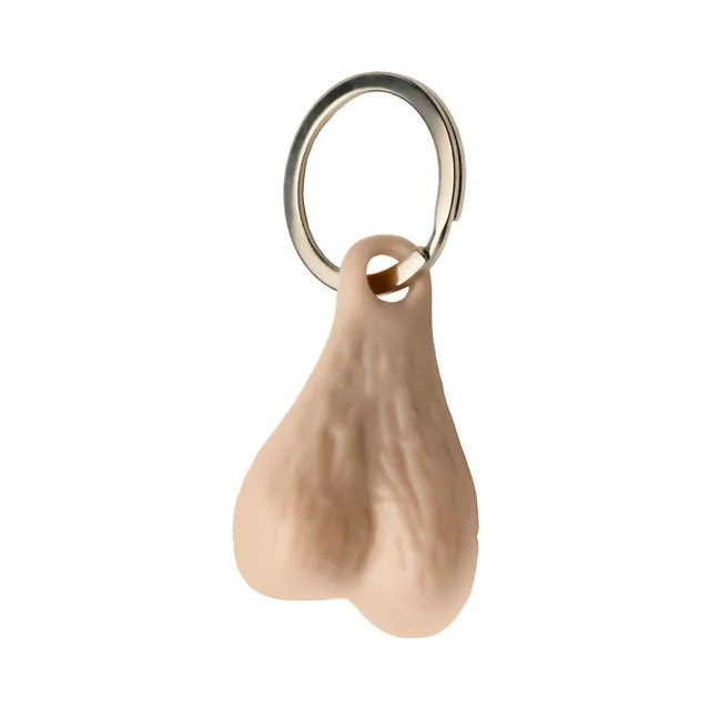 Big Ballers light-beige molded nuts keychain with silver-tone ring