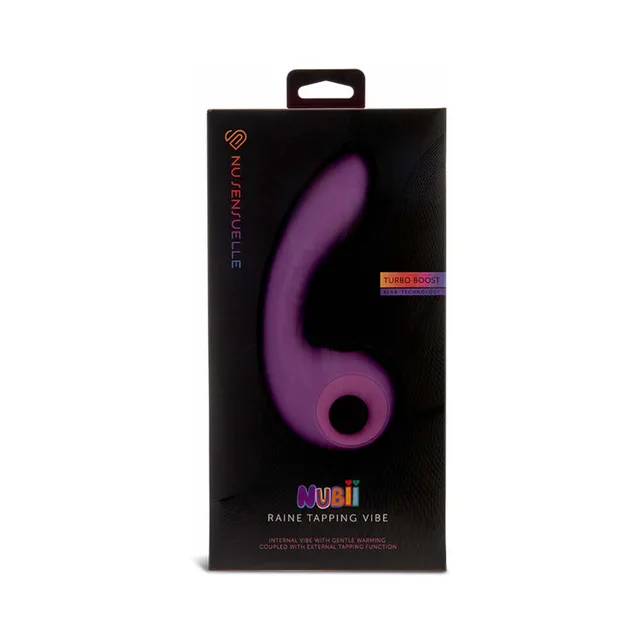 purple Nu Sensuelle Raine tapping vibrator visible through black retail box