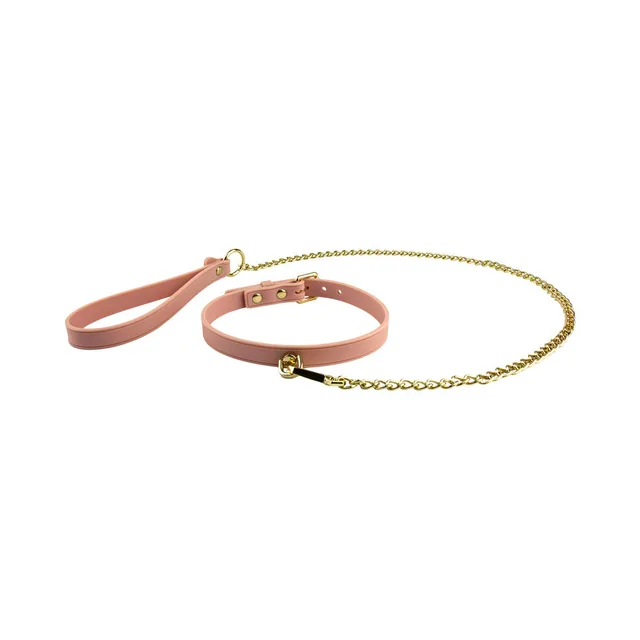 Temptasia Ardor pink collar and leash collar connected to wrist-loop handle