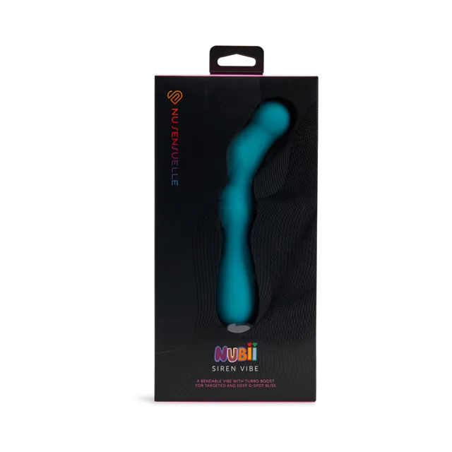 blue Nu Sensuelle Siren Nubii curved vibrator displayed in black window box