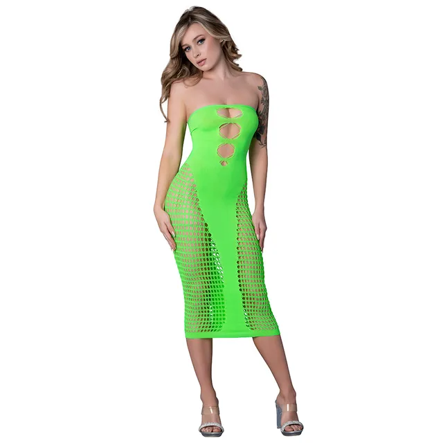 Neon-lime seamless cutout gown front view worn by model