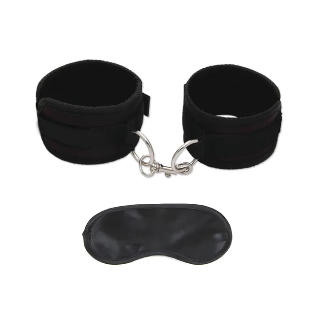 Lux Fetish Black Love Cuffs pair of cuffs connected beside black eye mask