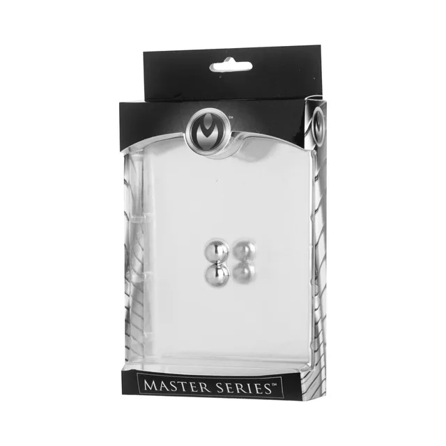 XR Brands Master Series Magnus pair of silver magnetic orbs in clear-front black carton