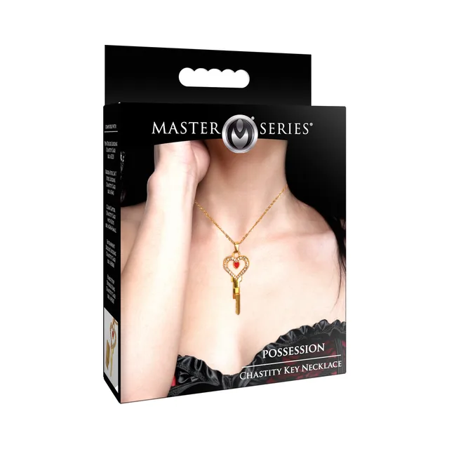 Master Series gold chastity key necklace in black retail box