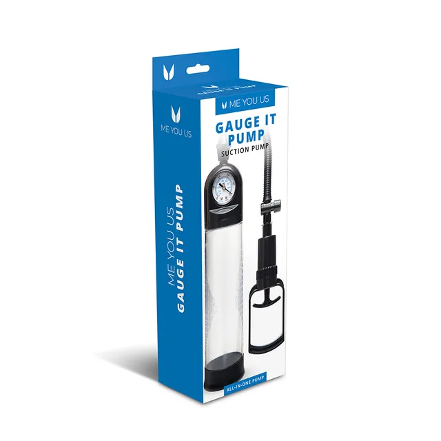 Me You Us Gauge It Pump in tall blue retail box