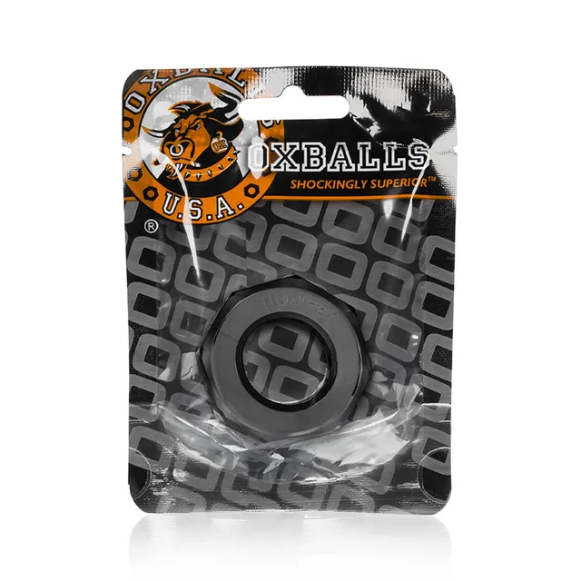 OxBalls Humpballs Black Faceted Ring in hanging package