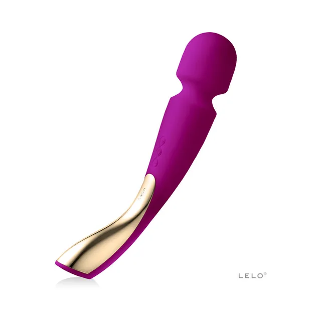 Deep rose LELO SMART WAND 2 Large with gold accent on curved handle