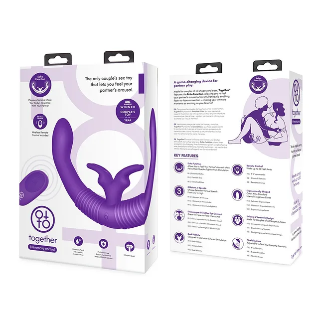 Front and back of Together Toy purple rabbit retail boxes