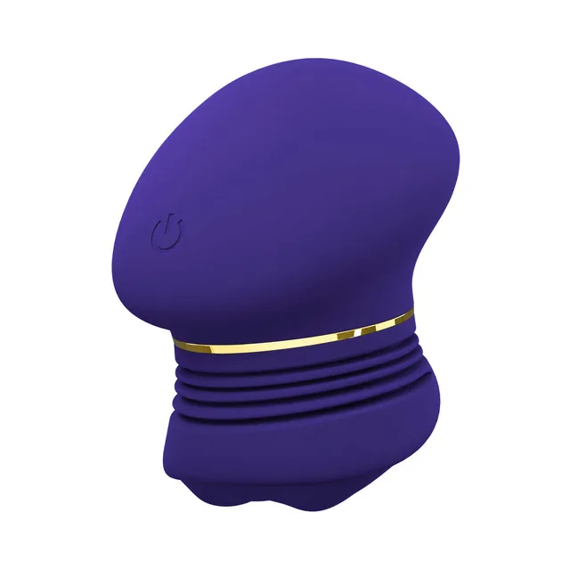 Blush Riana Royal Indigo rechargeable vibrator straight front view with broad oval top and ribbed lower section